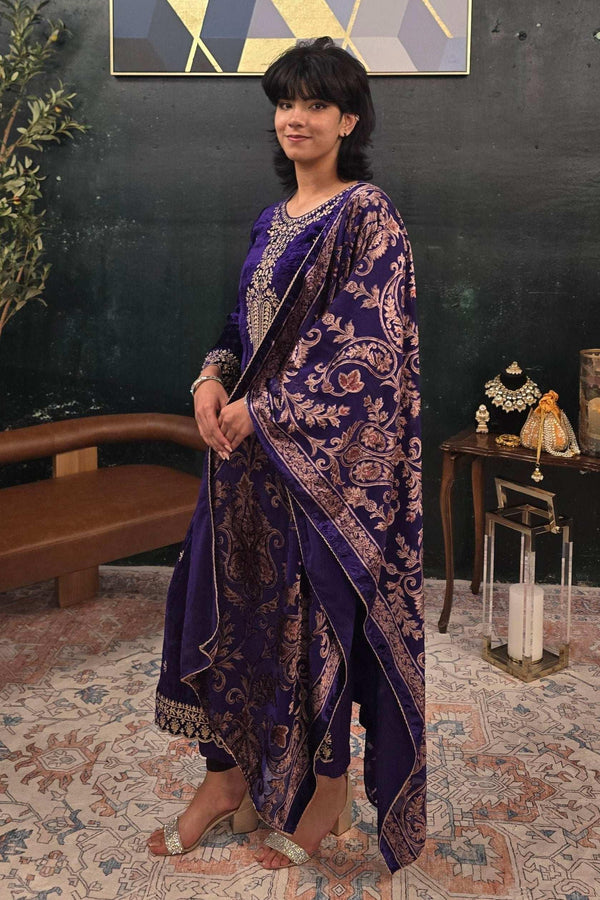 Purple velvet Salwar Kameez (Outside Ontario) - myethnicrentals