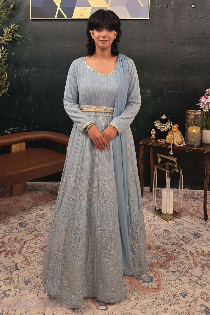 Blue embroidered Salwar Kameez (Anarkali) (Outside Ontario) - myethnicrentals