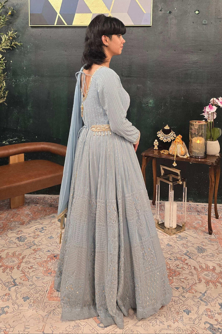 Blue embroidered Salwar Kameez (Anarkali) (Outside Ontario) - myethnicrentals