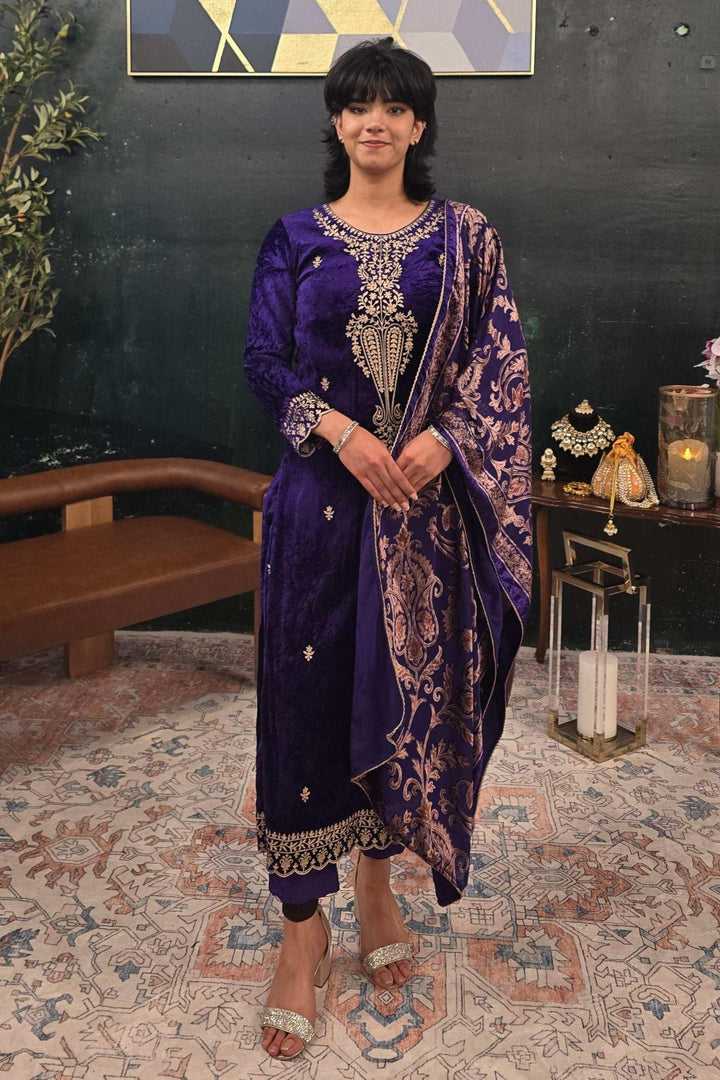 Purple velvet Salwar Kameez (Outside Ontario) - myethnicrentals