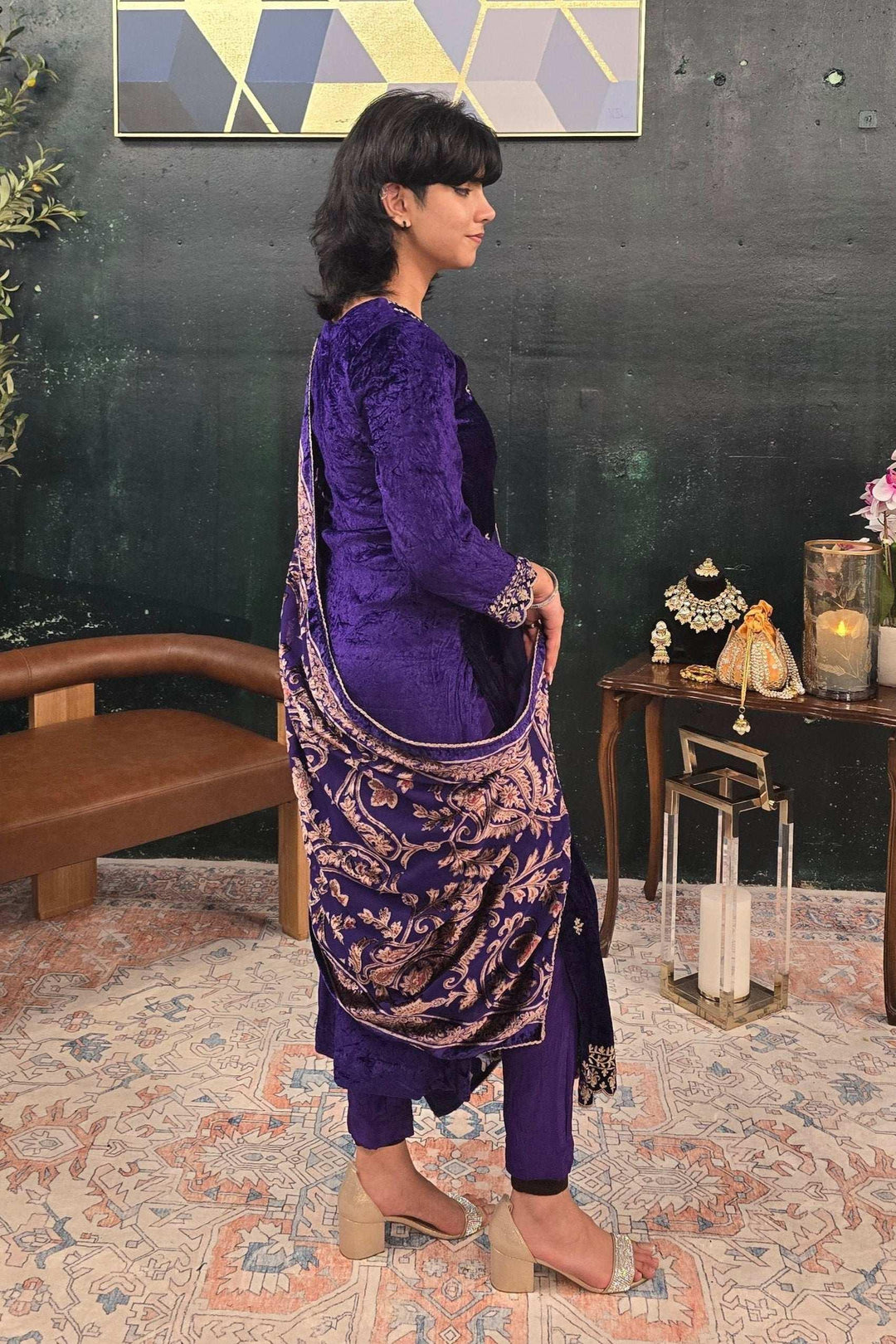 Purple velvet Salwar Kameez (Outside Ontario) - myethnicrentals