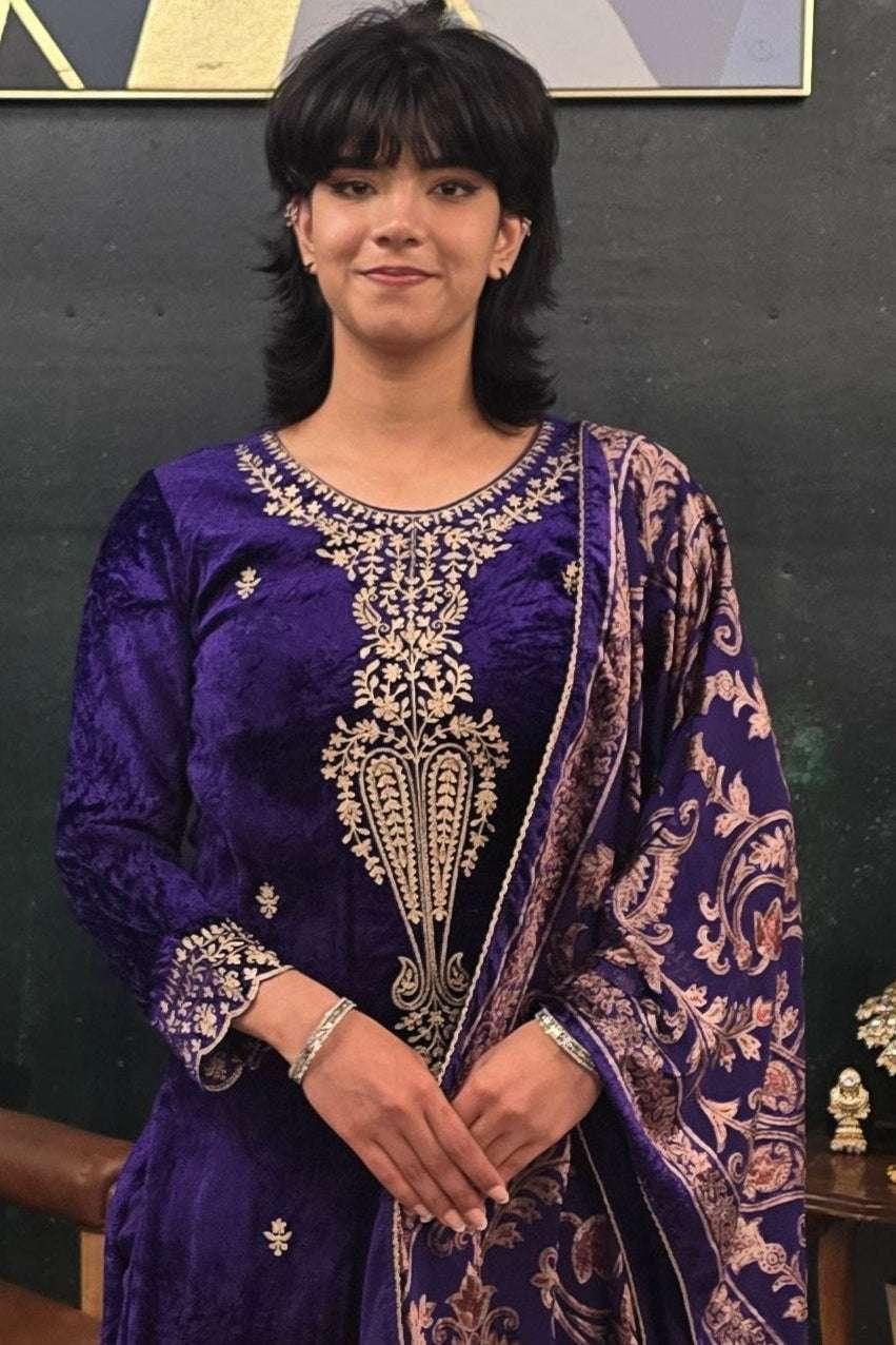 Purple velvet Salwar Kameez (Outside Ontario) - myethnicrentals