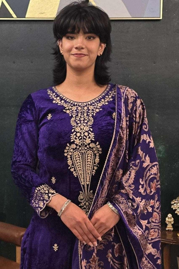 Purple velvet Salwar Kameez (Outside Ontario) - myethnicrentals