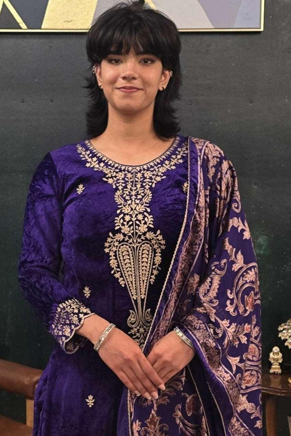 Purple velvet Salwar Kameez (Outside Ontario) - myethnicrentals