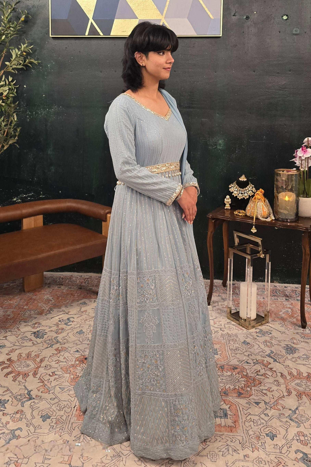 Blue embroidered Salwar Kameez (Anarkali) (Outside Ontario) - myethnicrentals