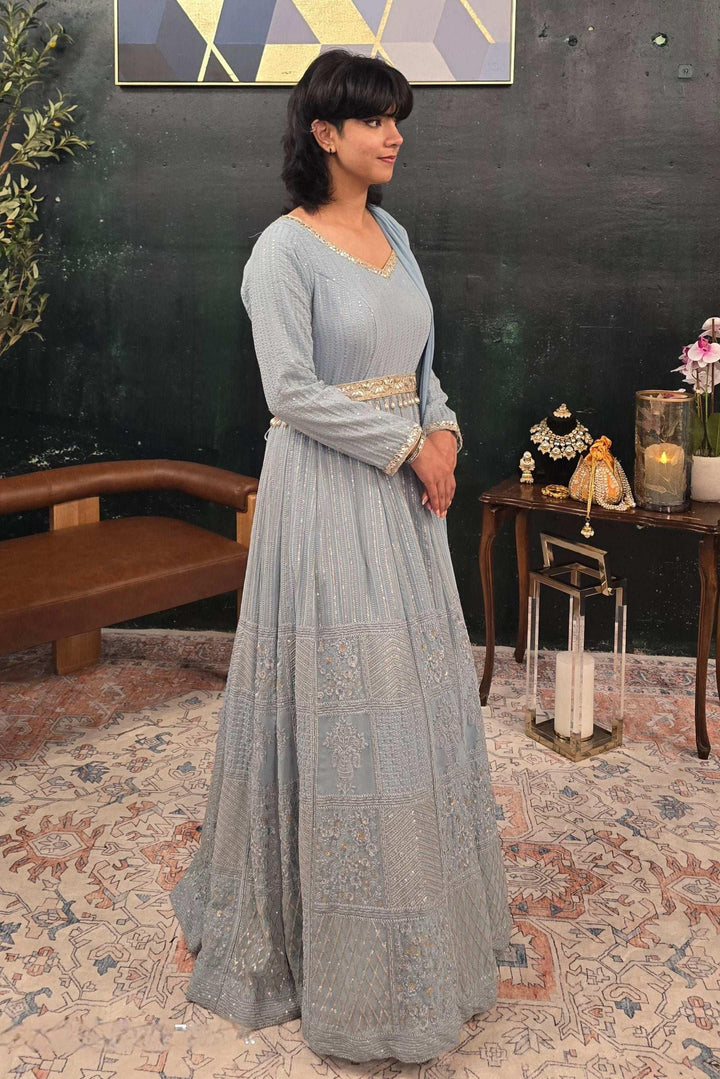 Blue embroidered Salwar Kameez (Anarkali) (Outside Ontario) - myethnicrentals