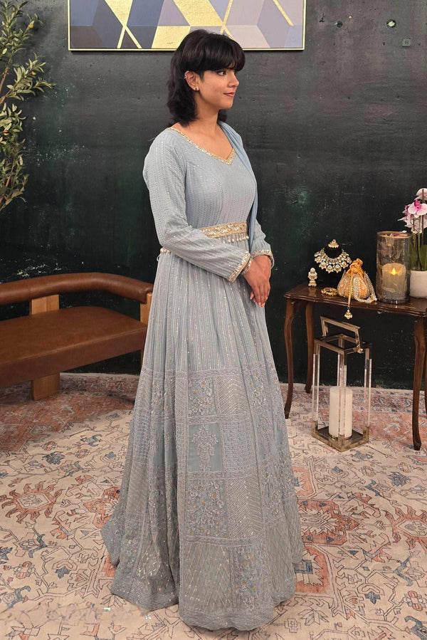 Blue embroidered Salwar Kameez (Anarkali) (Outside Ontario) - myethnicrentals