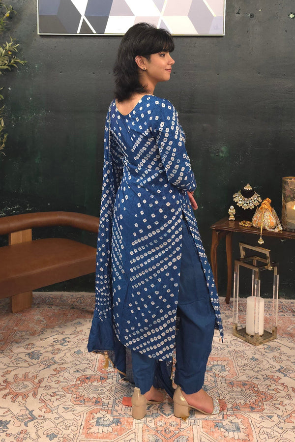 Blue Bandhej embroidered Salwar Kameez