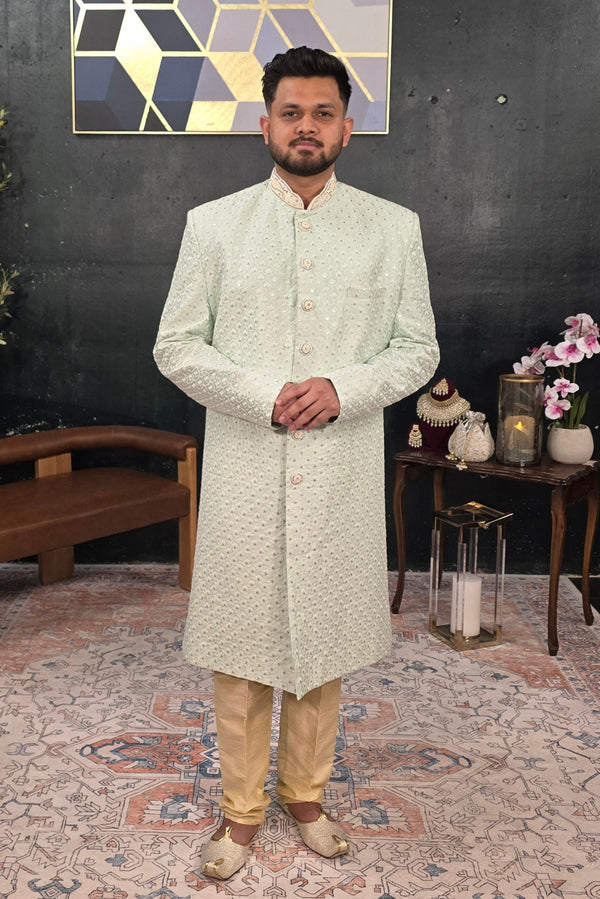 Minty Green Embroidered Sherwani