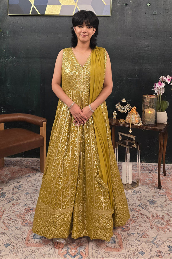 Mehendi Green embroidered Salwar Kameez (Anarkali)