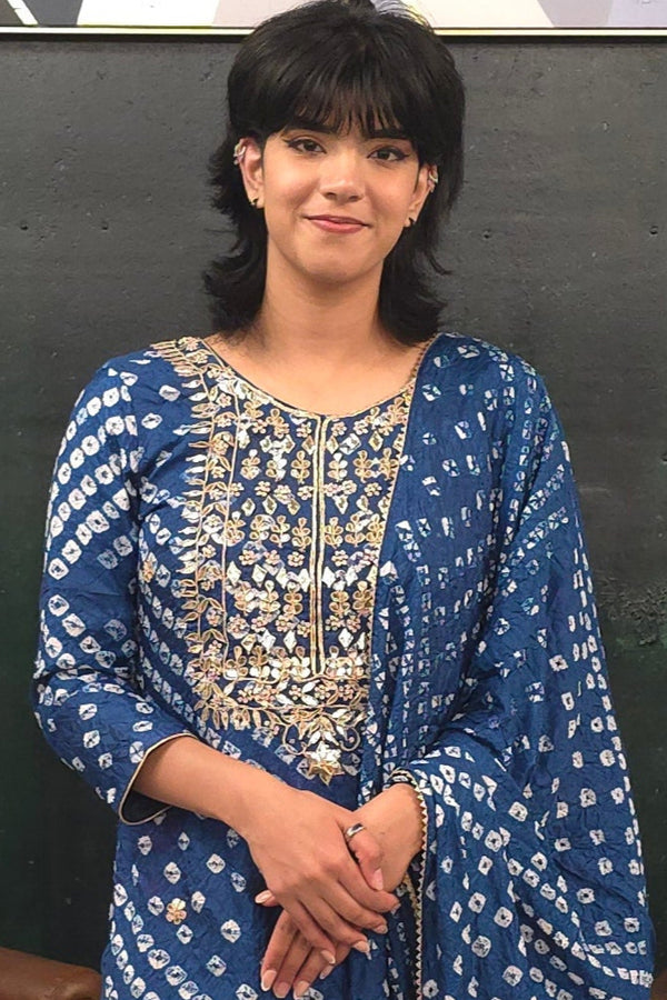 Blue Bandhej embroidered Salwar Kameez