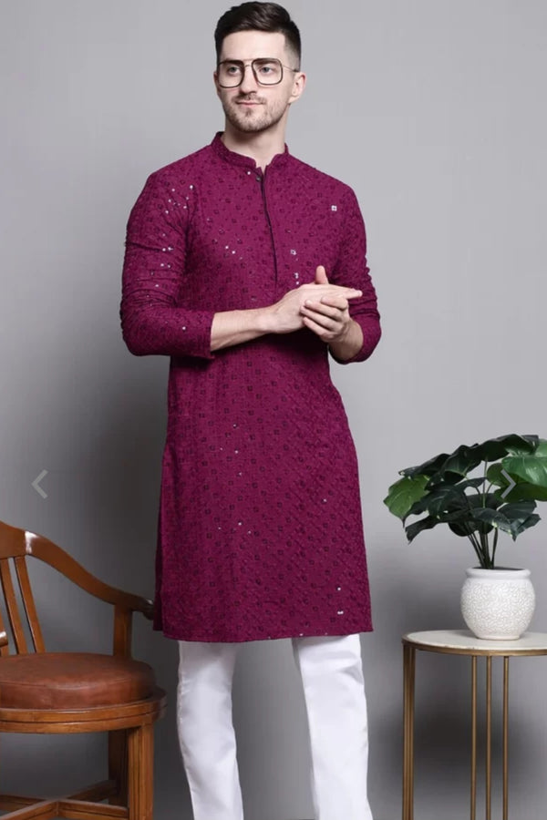 Sequined Magenta Kurta Pajama