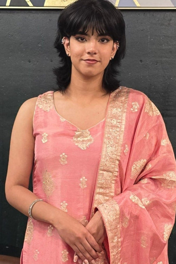 Soft Pink Chanderi Silk Salwar Kameez