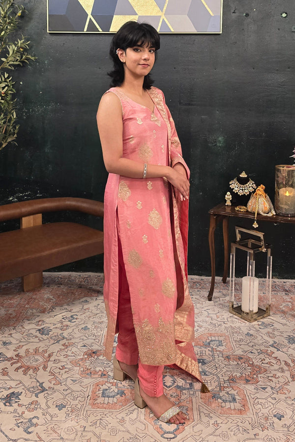 Soft Pink Chanderi Silk Salwar Kameez