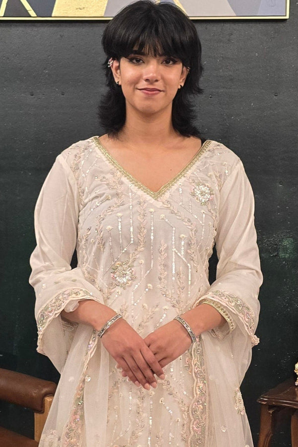 Off White Georgette Salwar Kameez