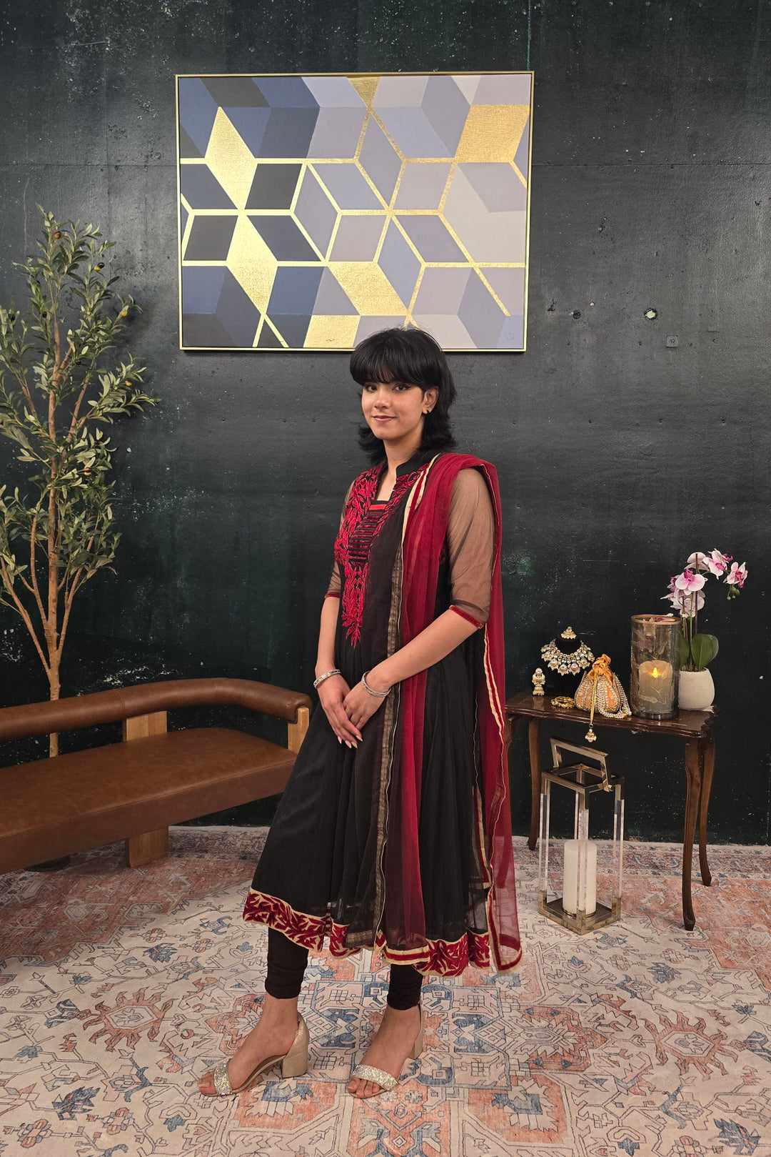 Black floral embroidered Salwar Kameez