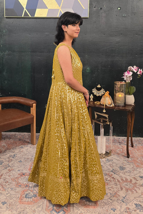 Mehendi Green embroidered Salwar Kameez (Anarkali)