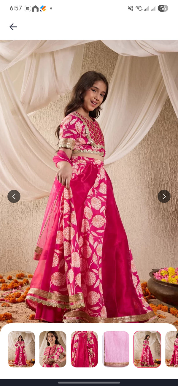 Girls fuchsia pink Lehenga & Dupatta
