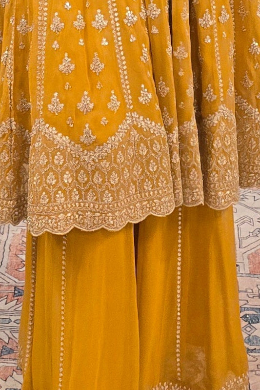 Yellow georgette crystal work Salwar Kameez