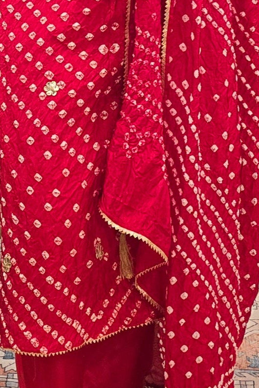 Bright red silk - Kotta Patti Salwar Kameez