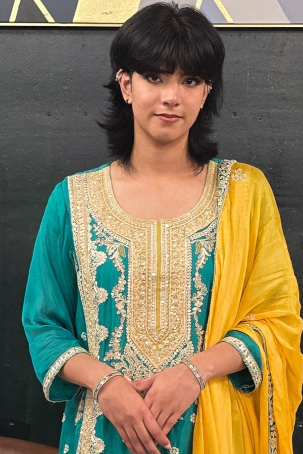 Turquoise Blue Heavy Embroidered Salwar Kameez