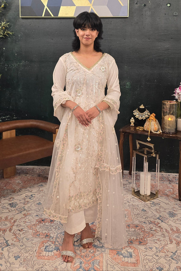 Off White Georgette Salwar Kameez