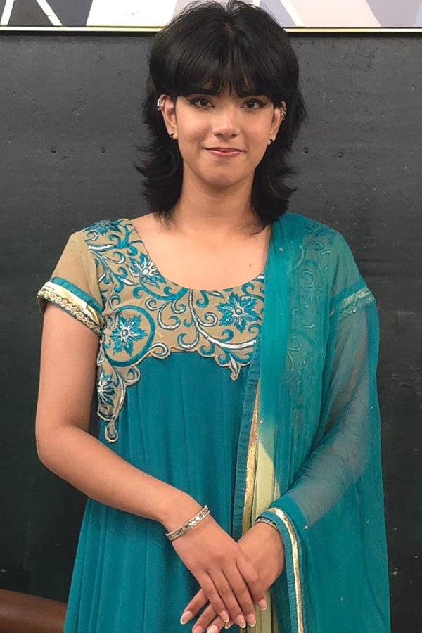 Green flowy georgette Salwar Kameez