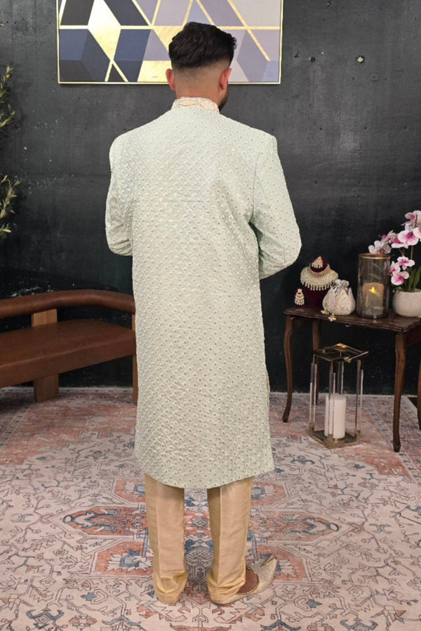 Minty Green Embroidered Sherwani