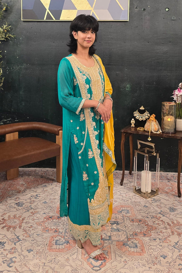 Turquoise Blue Heavy Embroidered Salwar Kameez