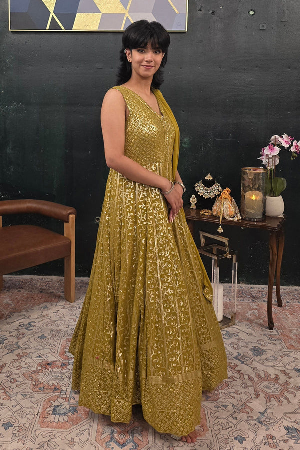 Mehendi Green embroidered Salwar Kameez (Anarkali)