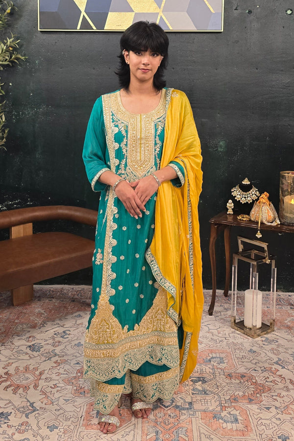 Turquoise Blue Heavy Embroidered Salwar Kameez