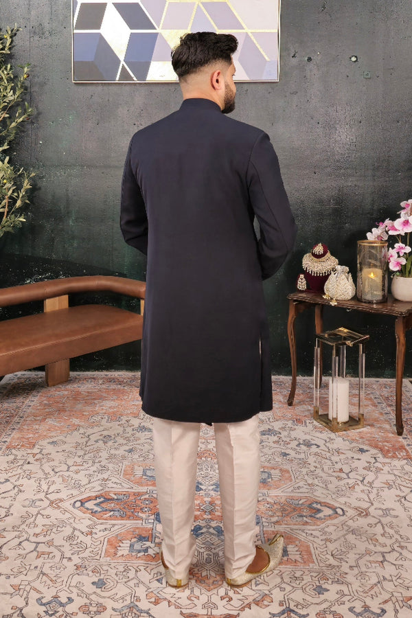 Dark Blue with blue embroidered collar Indo-western Set