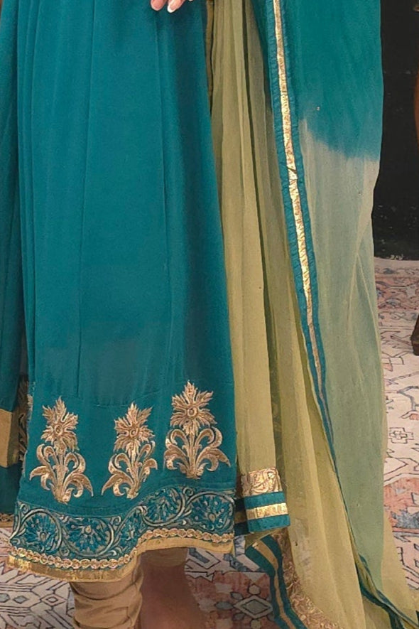 Green flowy georgette Salwar Kameez