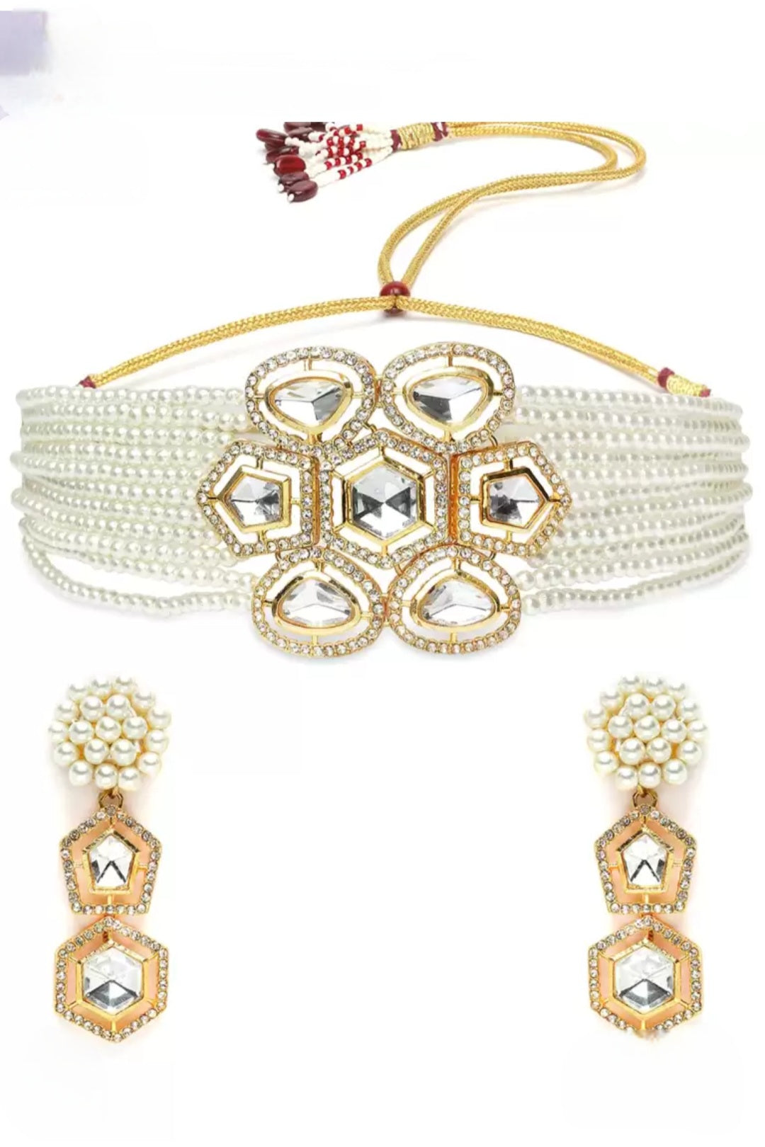 Pearl Choker - Diamond centered Jewellery Set