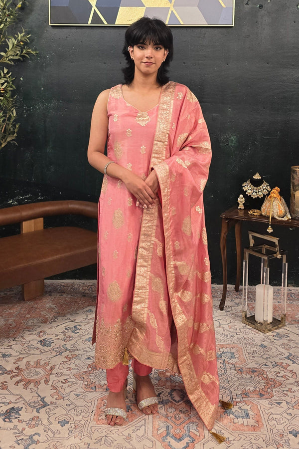 Soft Pink Chanderi Silk Salwar Kameez