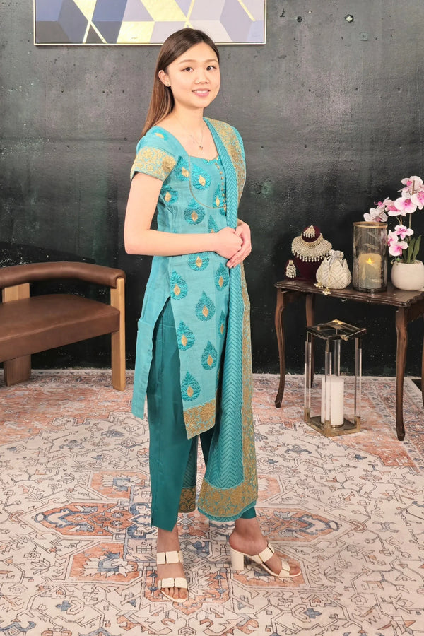 Sea Green Embroidered Salwar Kameez - myethnicrentals
