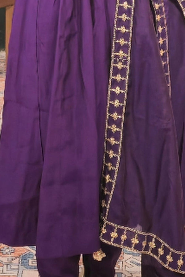 Purple Linen A-line Salwar Kameez