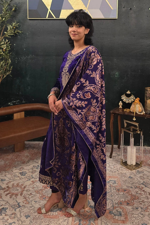 Purple velvet Salwar Kameez - myethnicrentals