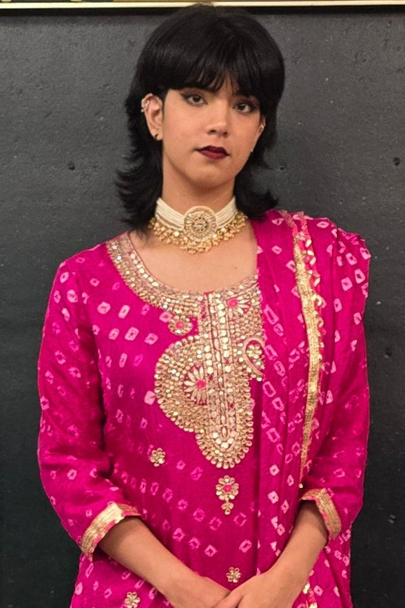 Fuschia Pink Bandhni Gotta Patti Salwar Kameez