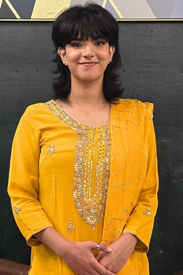 Yellow georgette silver embroidery Salwar Kameez