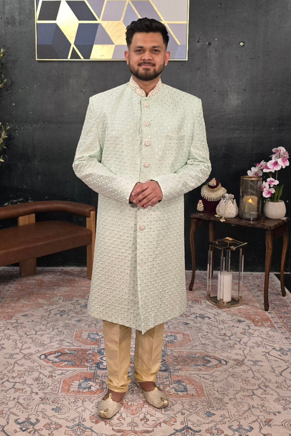 Minty Green Embroidered Sherwani