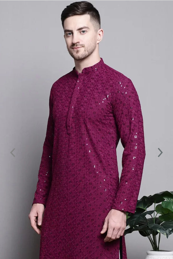 Sequined Magenta Kurta Pajama