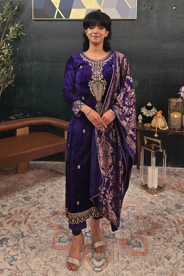 Purple velvet Salwar Kameez - myethnicrentals