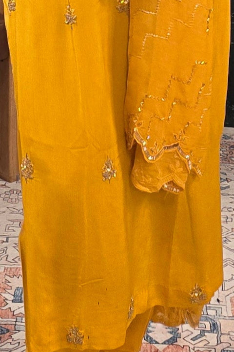 Yellow georgette silver embroidery Salwar Kameez