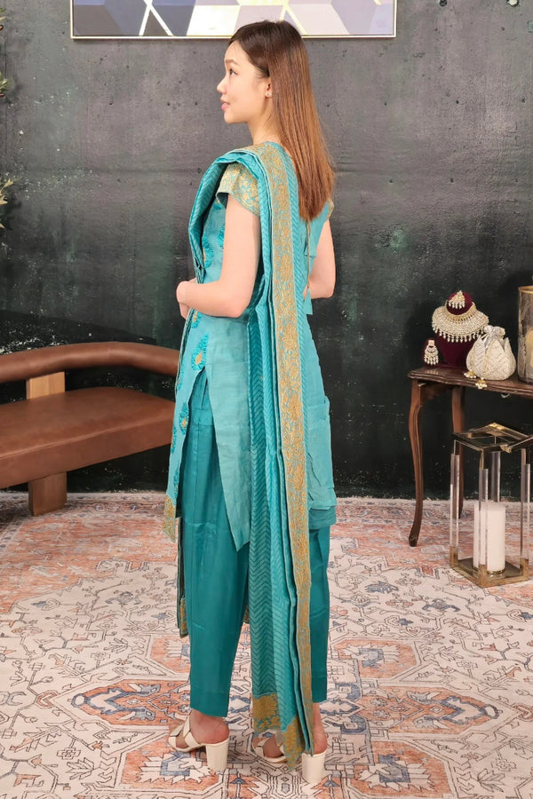 Sea Green Embroidered Salwar Kameez - myethnicrentals