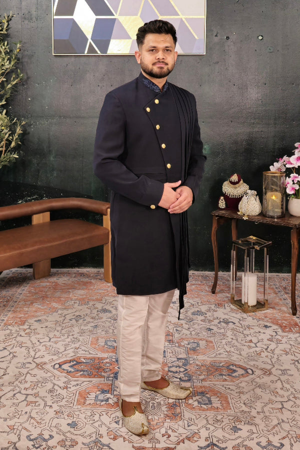 Dark Blue with blue embroidered collar Indo-western Set