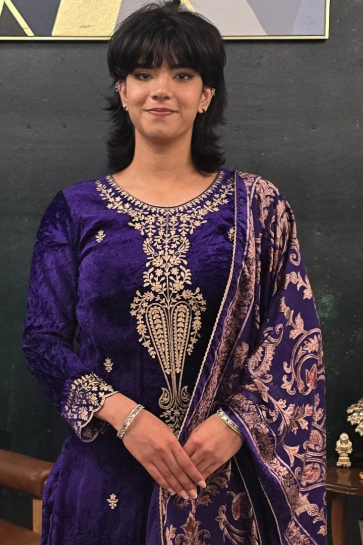 Purple velvet Salwar Kameez