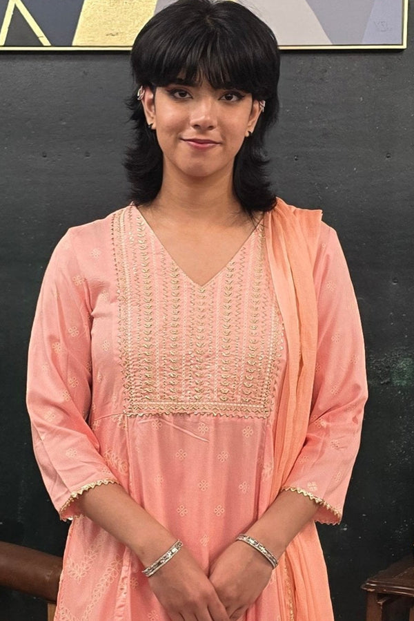 A-Line soft pink (Linen) Salwar Kameez