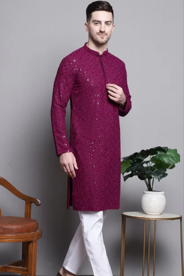 Sequined Magenta Kurta Pajama