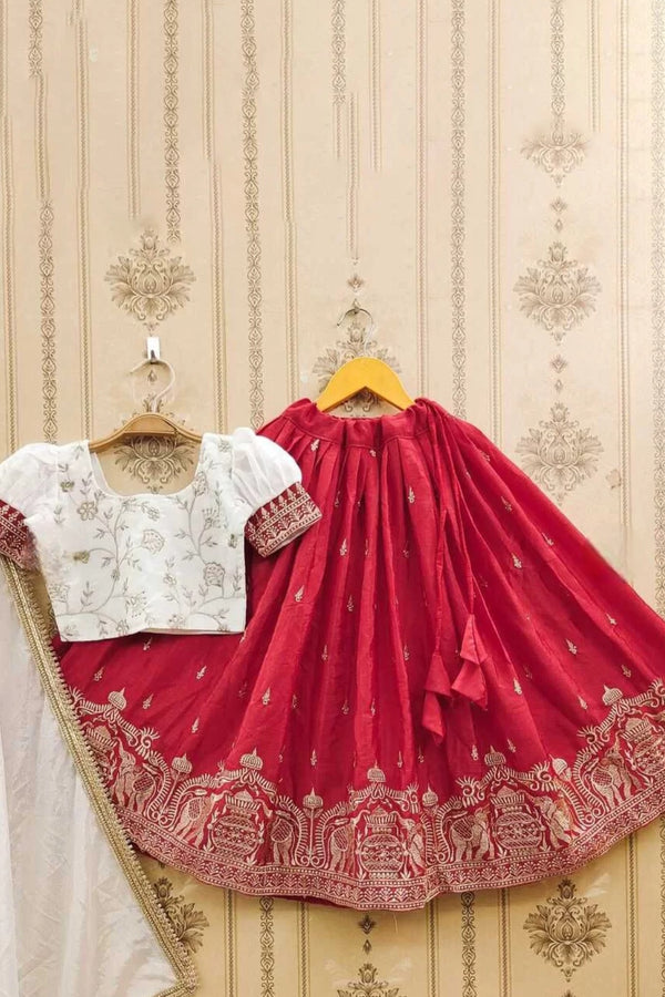 Girl red and white Lehenga & Dupatta